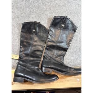 Frye Melissa Button Riding Tall Boots Womens Black Leather Pull On Size 9B